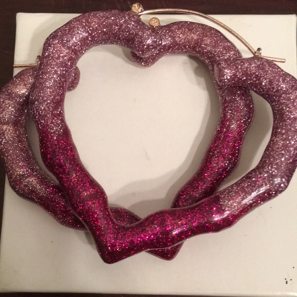 Pink and Red Twisted Hoop Earrings with Sparkle - Picture 3 of 8